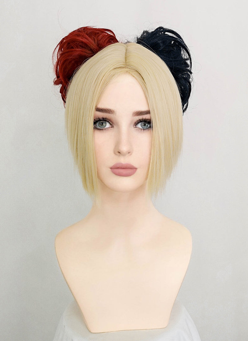 The Suicide Squad 2 Harley Quinn Short Blonde Red Black Ponytail Cosplay Wig ZB249