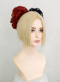 The Suicide Squad 2 Harley Quinn Short Blonde Red Black Ponytail Cosplay Wig ZB249