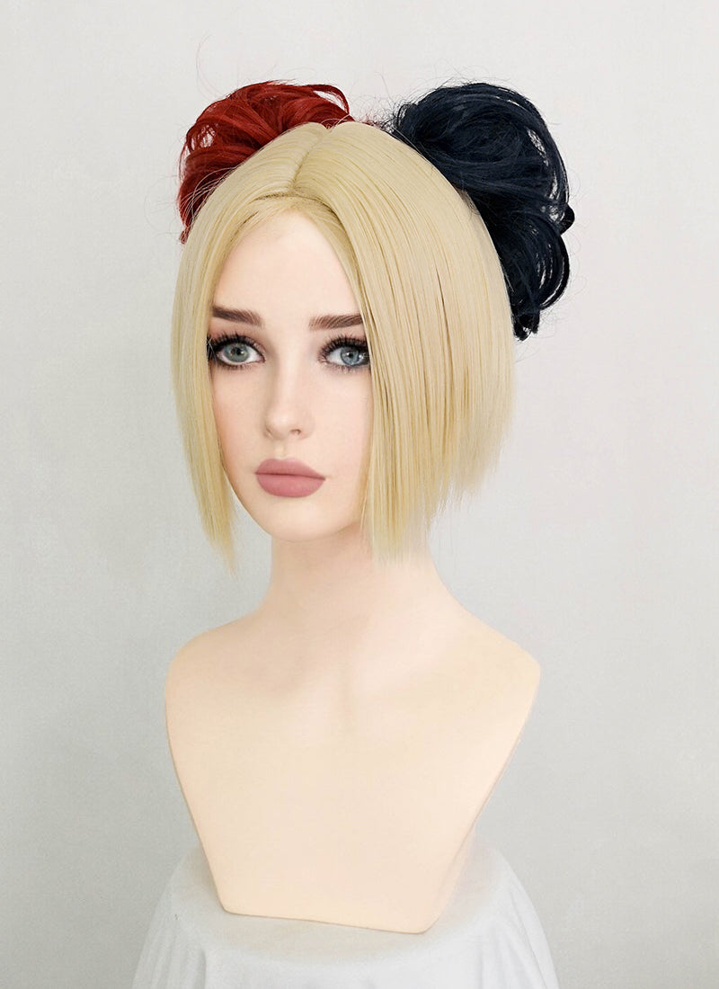 The Suicide Squad 2 Harley Quinn Short Blonde Red Black Ponytail Cosplay Wig ZB249