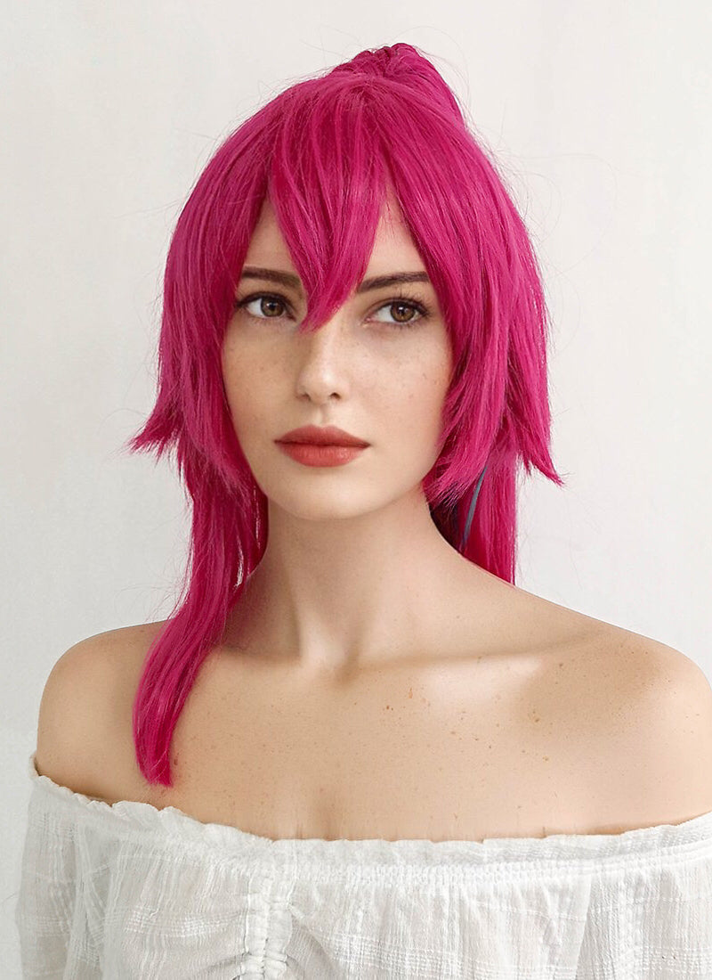 League of Legends Sivir Long Magenta With Green Ponytail Cosplay Wig ZB255