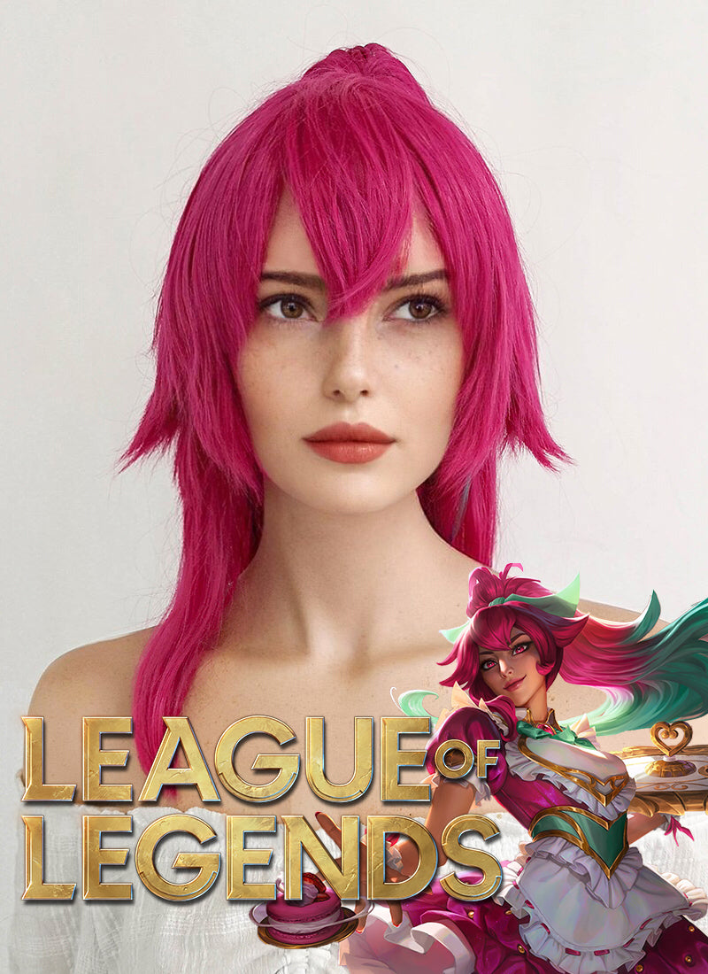 League of Legends Sivir Long Magenta With Green Ponytail Cosplay Wig ZB255