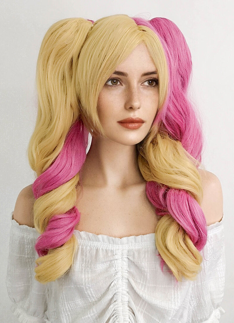 League of Legends Gwen Long Blonde With Pink Ponytail Cosplay Wig ZB256