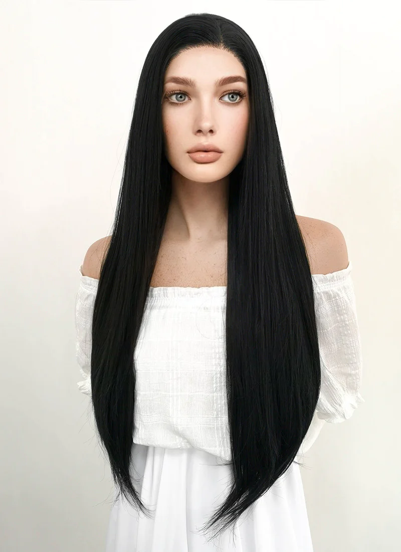 One Piece Nico Robin Cosplay Long Straight Jet Black Lace Front Wig LF327