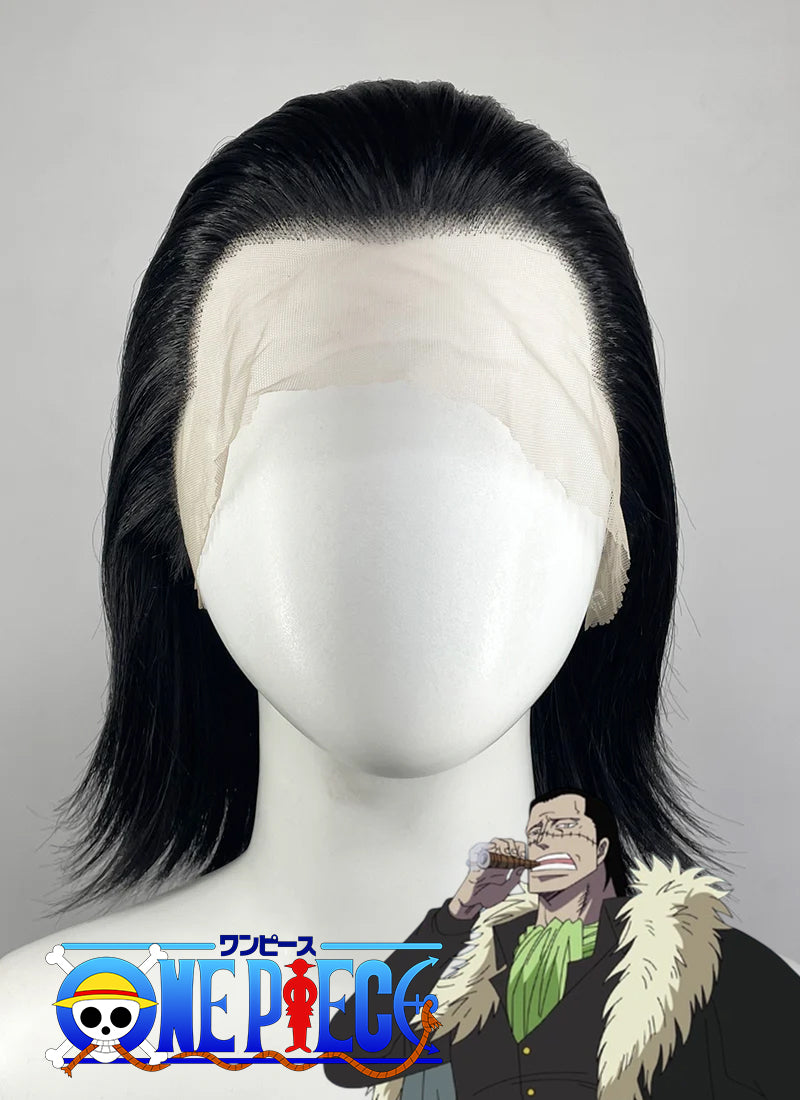 One Piece Crocodile Black Straight Lace Front Synthetic Men's Wig