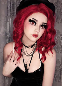 Medium Wavy Bob Red Lace Front Synthetic Hair Wig LF408