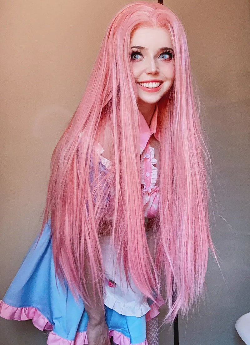 Long Straight Pastel Pink Lace Front Synthetic Hair Wig LW238B