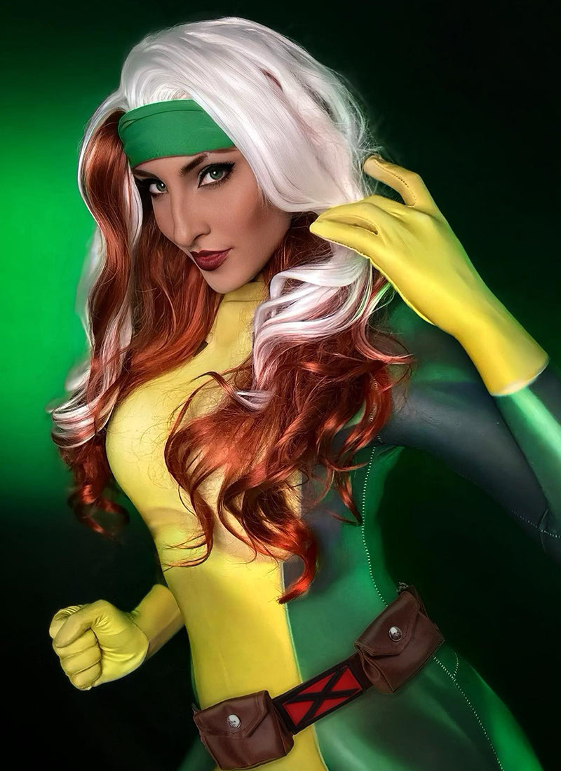 Marvel X-Men Rogue Long Wavy White Auburn Mixed Lace Front Synthetic Hair Wig LF1703