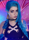 League of Legends LOL Jinx Long Wavy Turquoise Blue Lace Front Synthetic Hair Wig LW714A