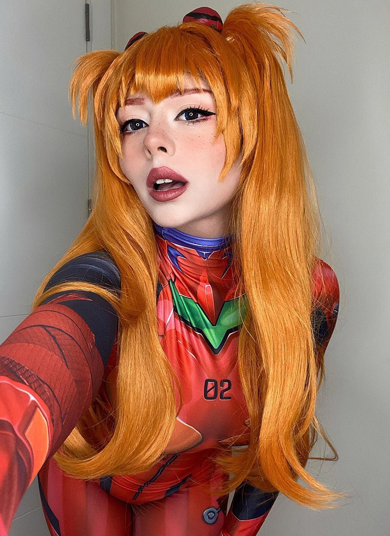 EVA NEON GENESIS EVANGELION Asuka Langley Soryu Long Orange Cosplay Wig + Ponytails TB1630