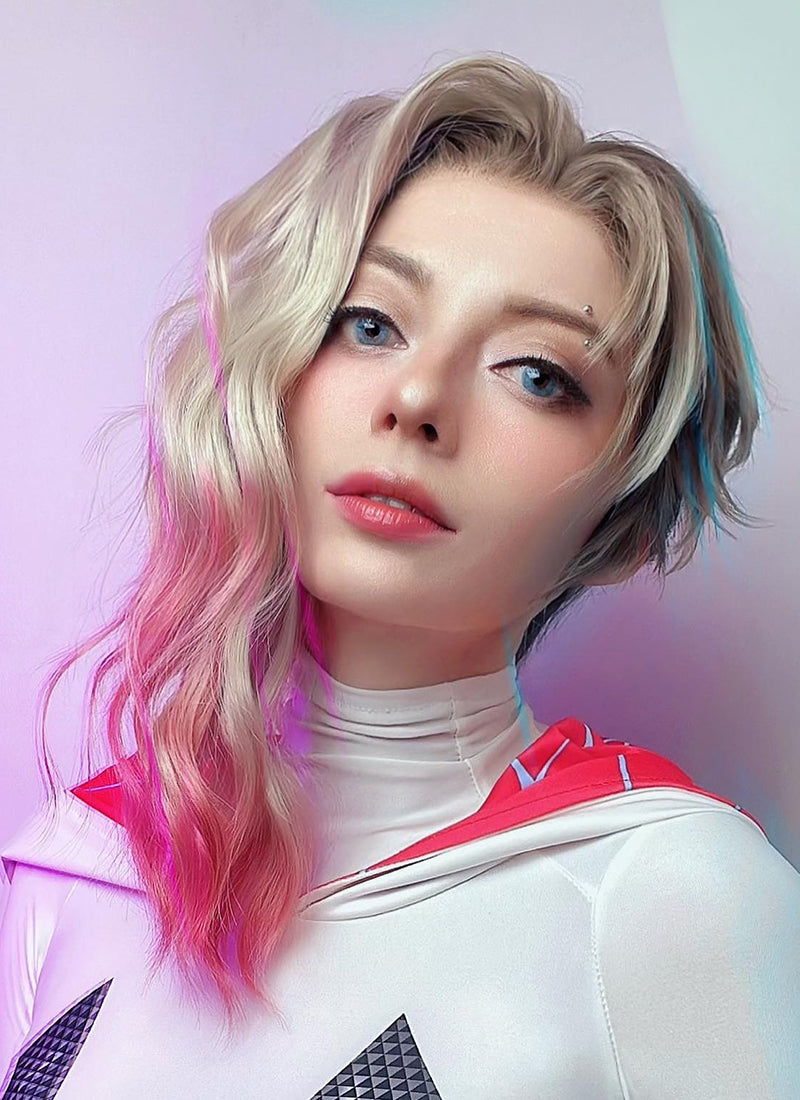 Spider-Man: Across the Spider-Verse Gwen Stacy Blonde Pink Ombre With Dark Roots Lace Front Synthetic Wig LFK5548