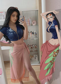 One Piece Nico Robin Cosplay Long Straight Jet Black Lace Front Wig LF327