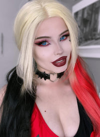 Blonde Harley Quinn Red Black Ponytail Lace Front Synthetic Hair Wig LF1576A