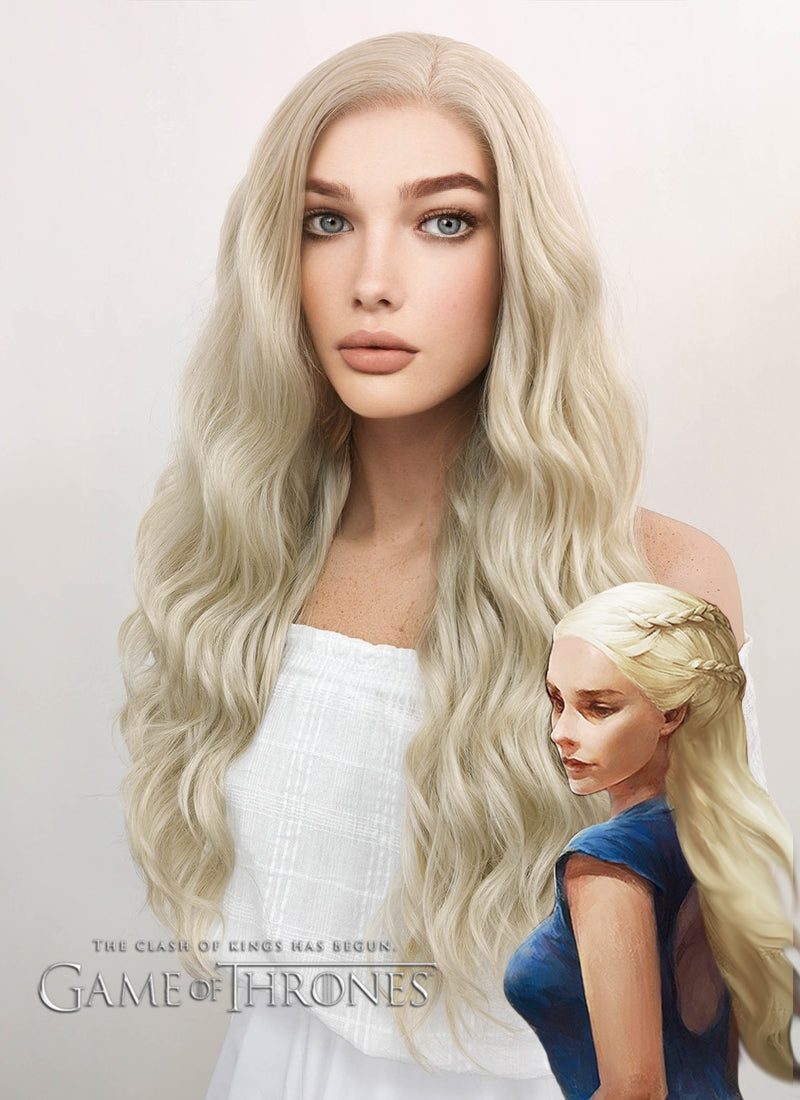 Game of Thrones Daenerys Targaryen Long Curly Light Ash Blonde Lace Front Synthetic Hair Wig LF101 - CosplayBuzz