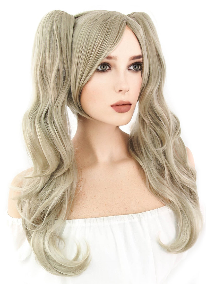 Persona5 Anne Takamaki Long Blonde Anime Cosplay Wig + Ponytails CM222A