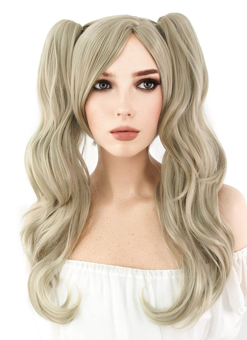 Persona5 Anne Takamaki Long Blonde Anime Cosplay Wig + Ponytails CM222A