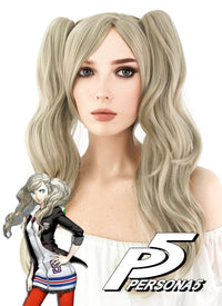 Persona5 Anne Takamaki Long Blonde Anime Cosplay Wig + Ponytails CM222A