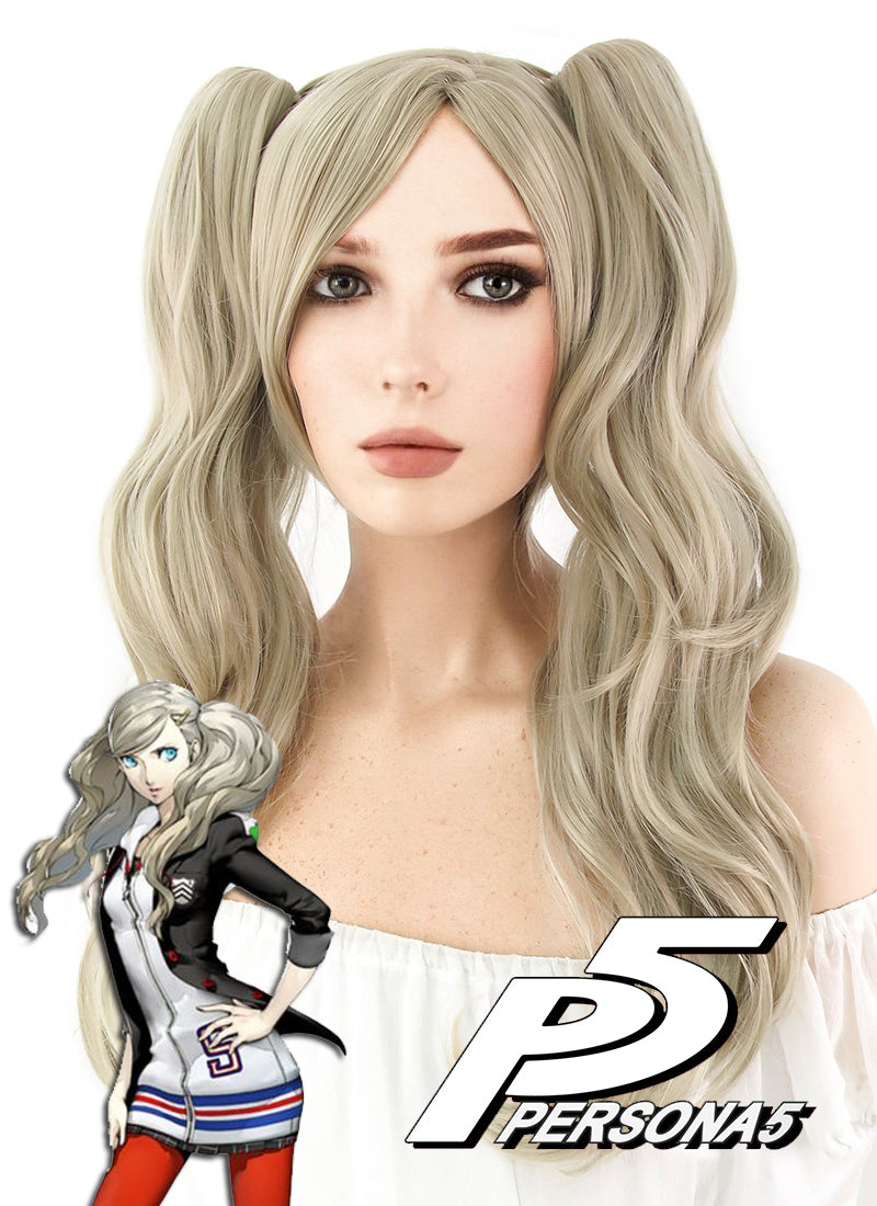 Persona5 Anne Takamaki Long Blonde Anime Cosplay Wig + Ponytails CM222A