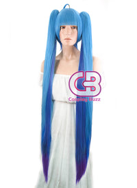 Vocaloid Hatsune Miku Straight Blue Mixed Purple Anime Cosplay Wig + Ponytails CM228