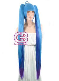Vocaloid Hatsune Miku Straight Blue Mixed Purple Anime Cosplay Wig + Ponytails CM228