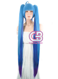 Vocaloid Hatsune Miku Straight Blue Mixed Purple Anime Cosplay Wig + Ponytails CM228