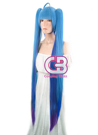 Vocaloid Hatsune Miku Straight Blue Mixed Purple Anime Cosplay Wig + Ponytails CM228