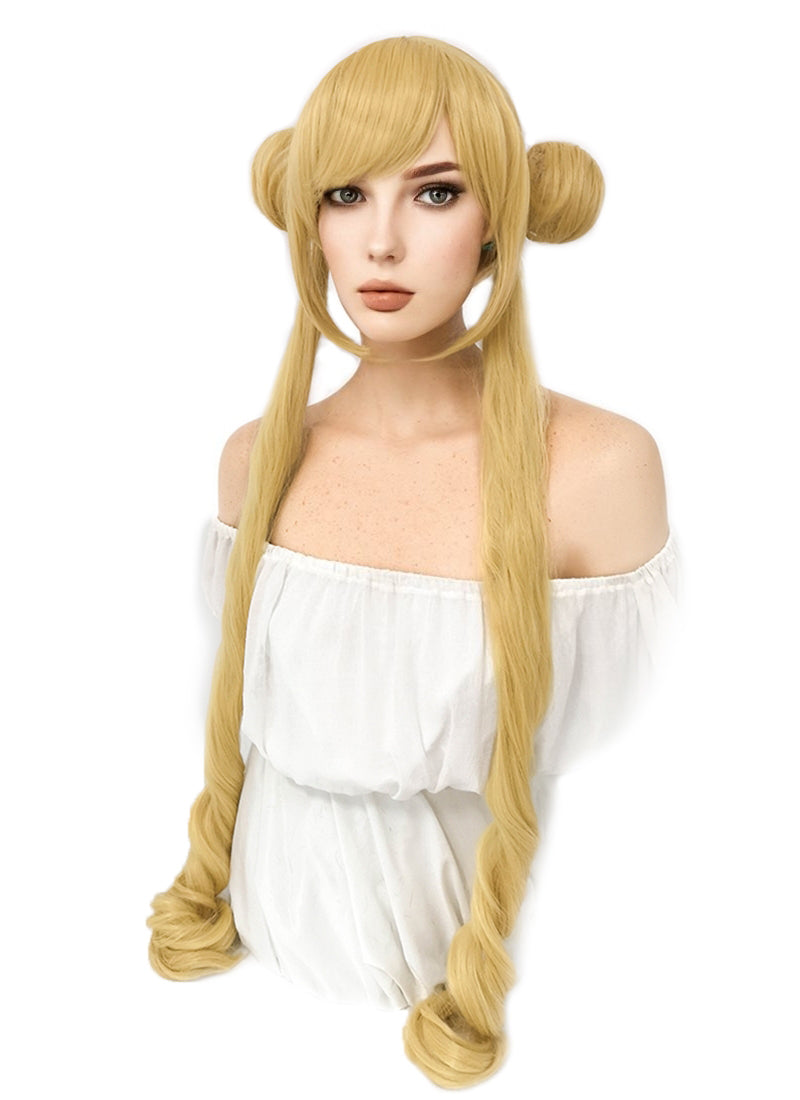 Sailormoon Tsukino Usagi Wavy Blonde Anime Cosplay Wig + Ponytails CM244