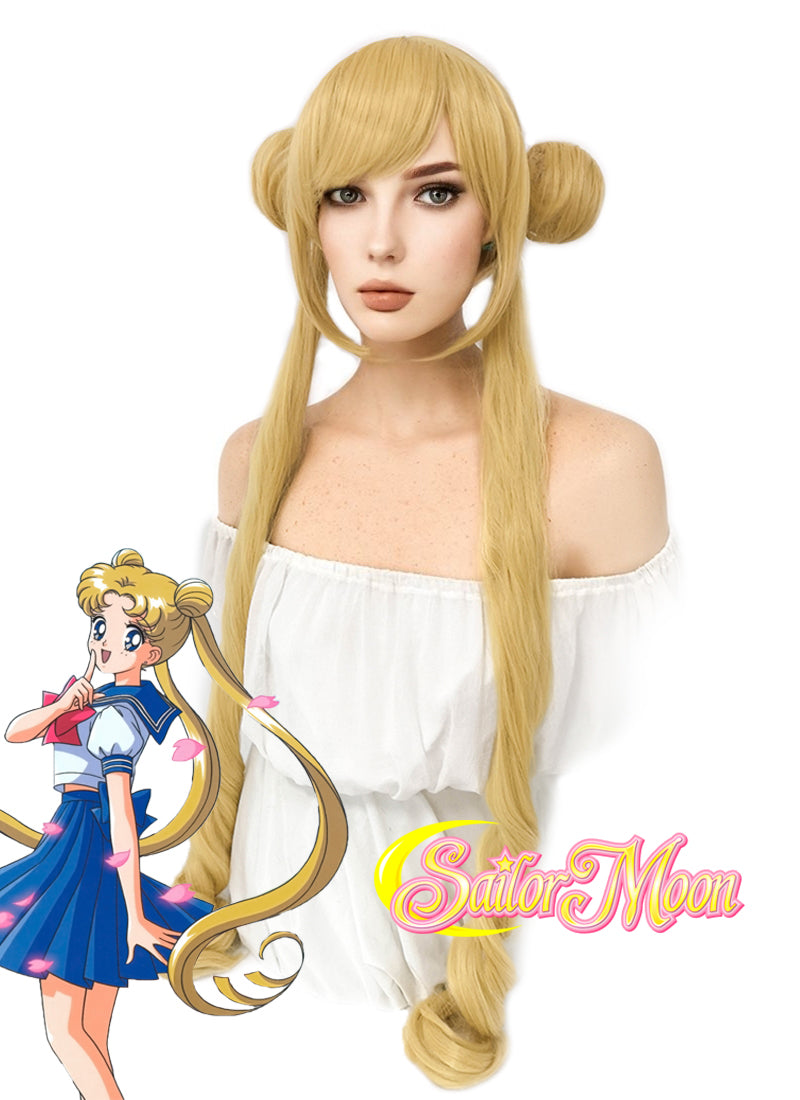 Sailormoon Tsukino Usagi Wavy Blonde Anime Cosplay Wig + Ponytails CM244