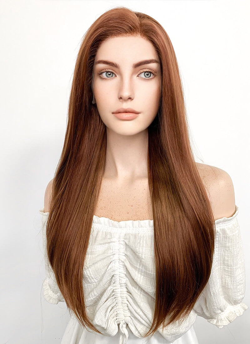 Long Straight Chestnut Brown Lace Front Synthetic Hair Wig LF005