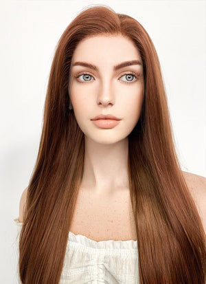 Long Straight Chestnut Brown Lace Front Synthetic Hair Wig LF005