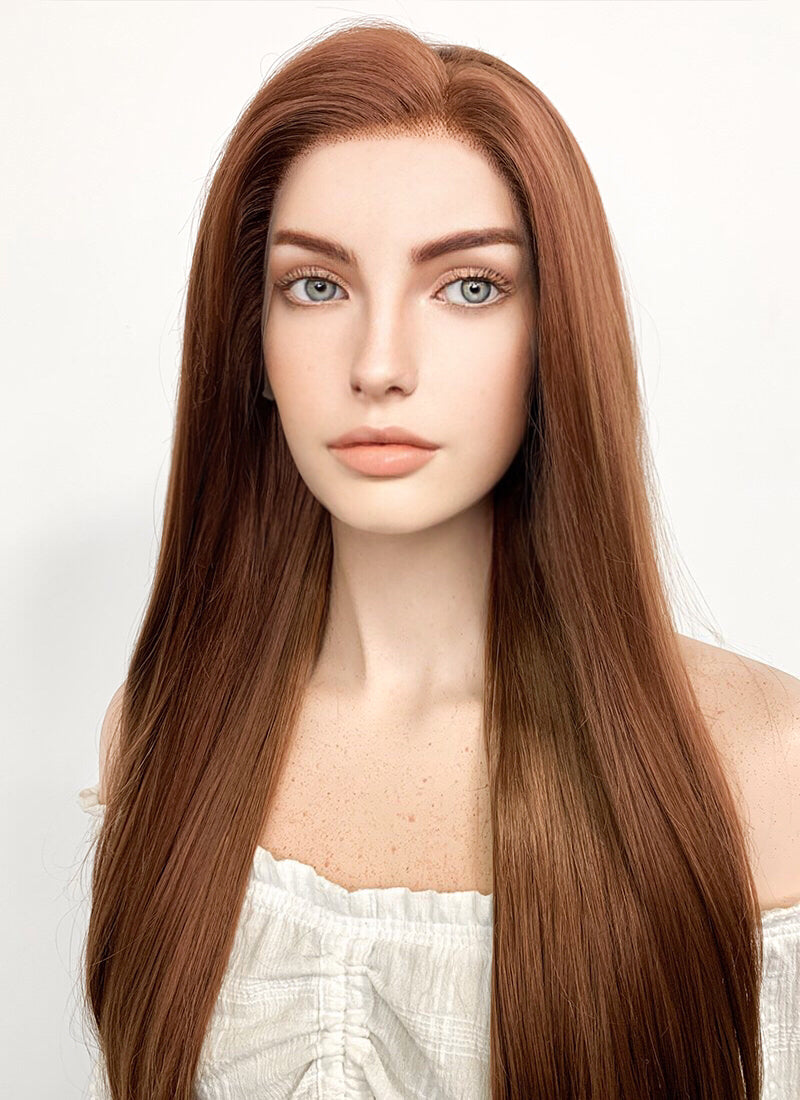Long Straight Chestnut Brown Lace Front Synthetic Hair Wig LF005