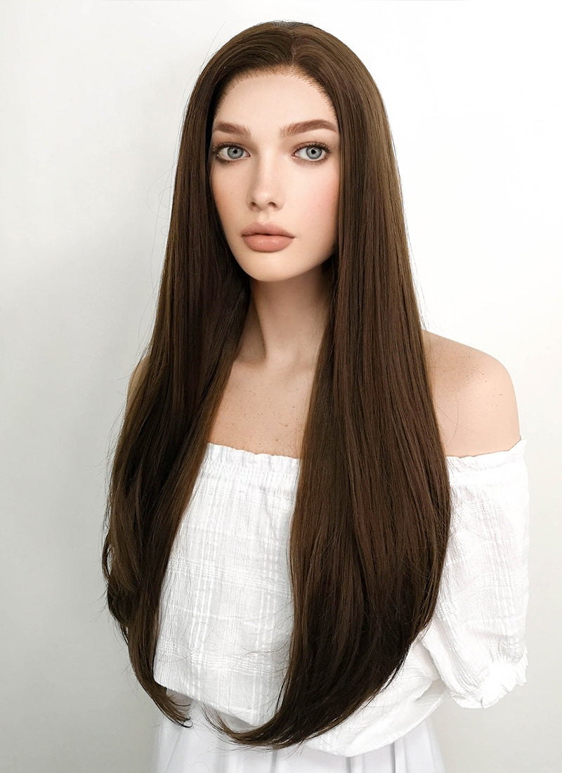 Long Straight Brown Lace Front Synthetic Hair Wig LF006