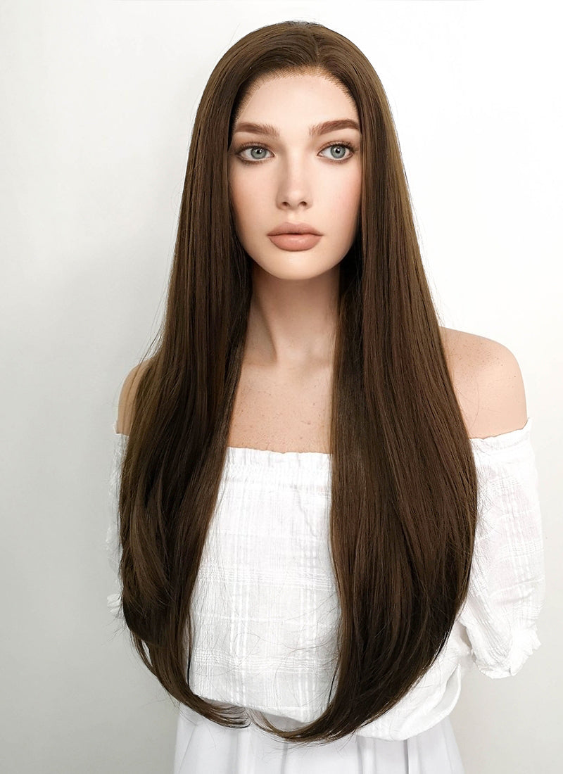 Long Straight Brown Lace Front Synthetic Hair Wig LF006