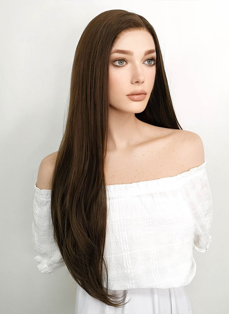 Long Straight Brown Lace Front Synthetic Hair Wig LF006