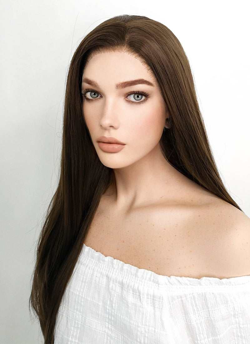 Long Straight Brown Lace Front Synthetic Hair Wig LF006