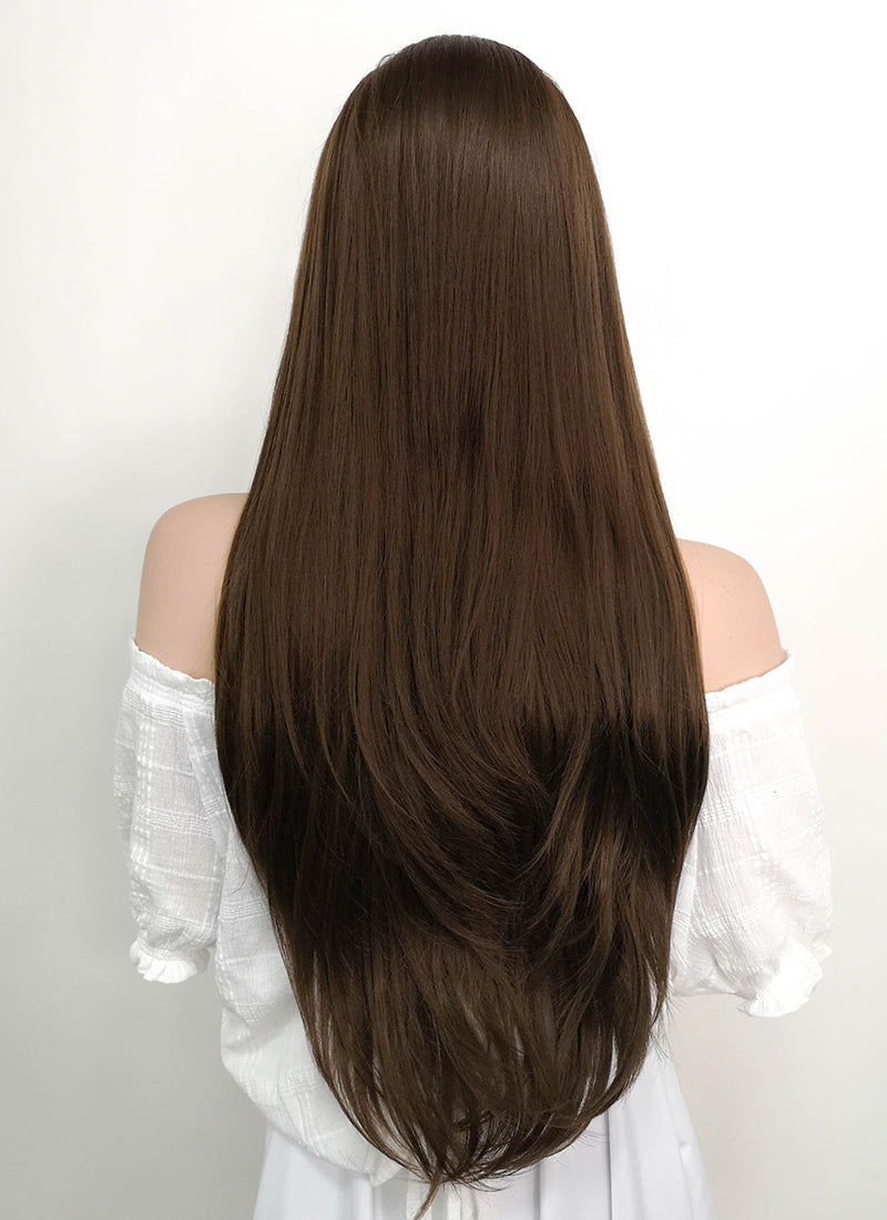 Long Straight Brown Lace Front Synthetic Hair Wig LF006 - CosplayBuzz