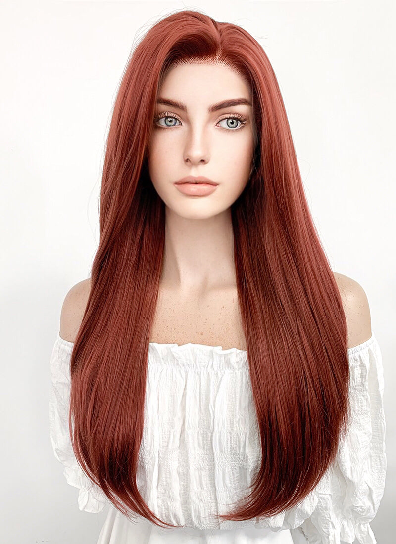 Long Straight Reddish Brown Lace Front Synthetic Hair Wig LF009