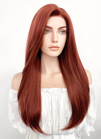 Long Straight Reddish Brown Lace Front Synthetic Hair Wig LF009