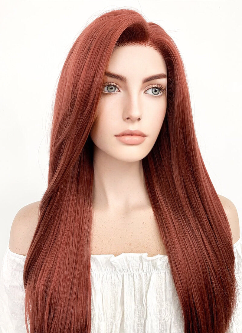 Long Straight Reddish Brown Lace Front Synthetic Hair Wig LF009