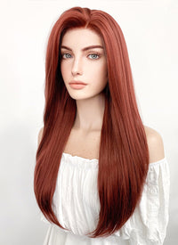 Long Straight Reddish Brown Lace Front Synthetic Hair Wig LF009