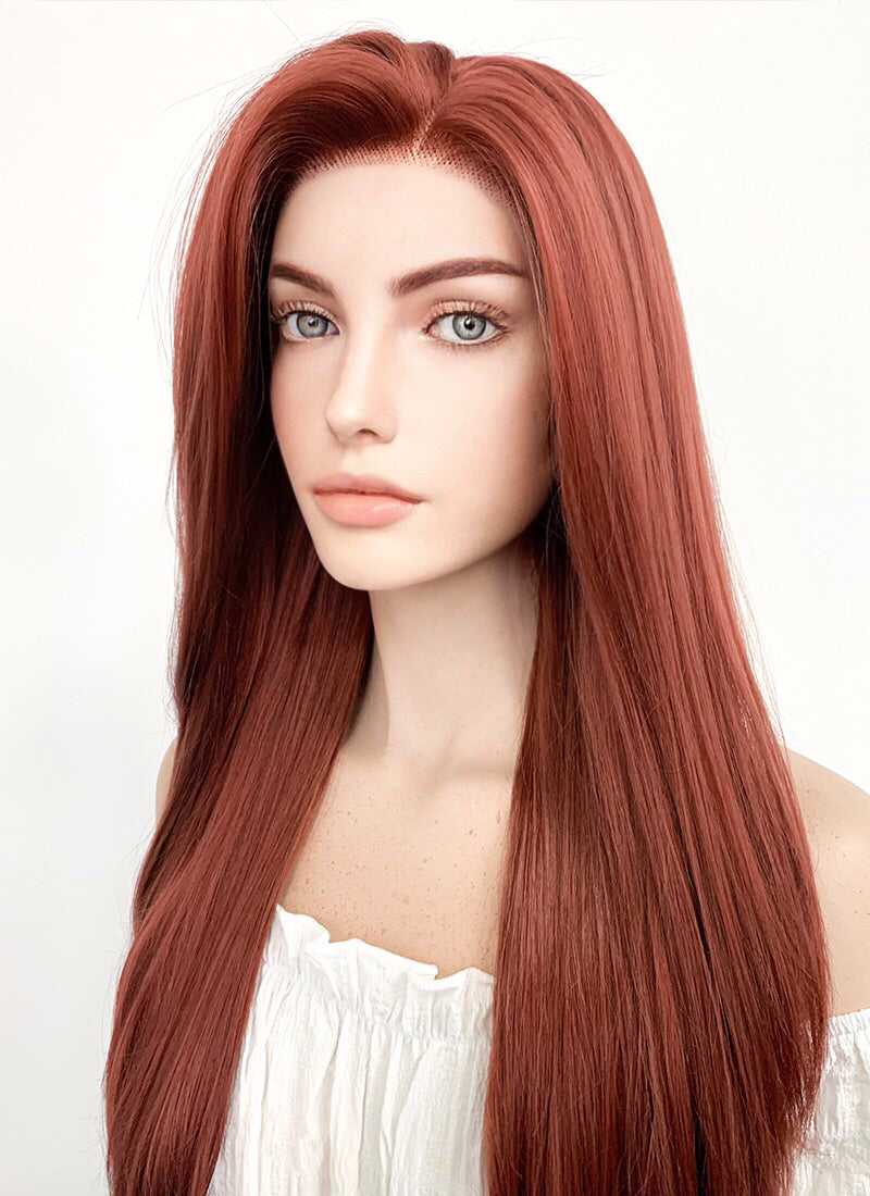 Long Straight Reddish Brown Lace Front Synthetic Hair Wig LF009