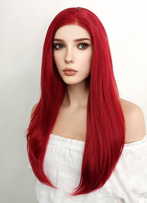 Long Straight Red Lace Front Synthetic Hair Wig LF025