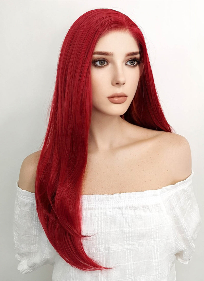 Long Straight Red Lace Front Synthetic Hair Wig LF025