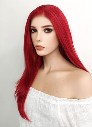 Long Straight Red Lace Front Synthetic Hair Wig LF025