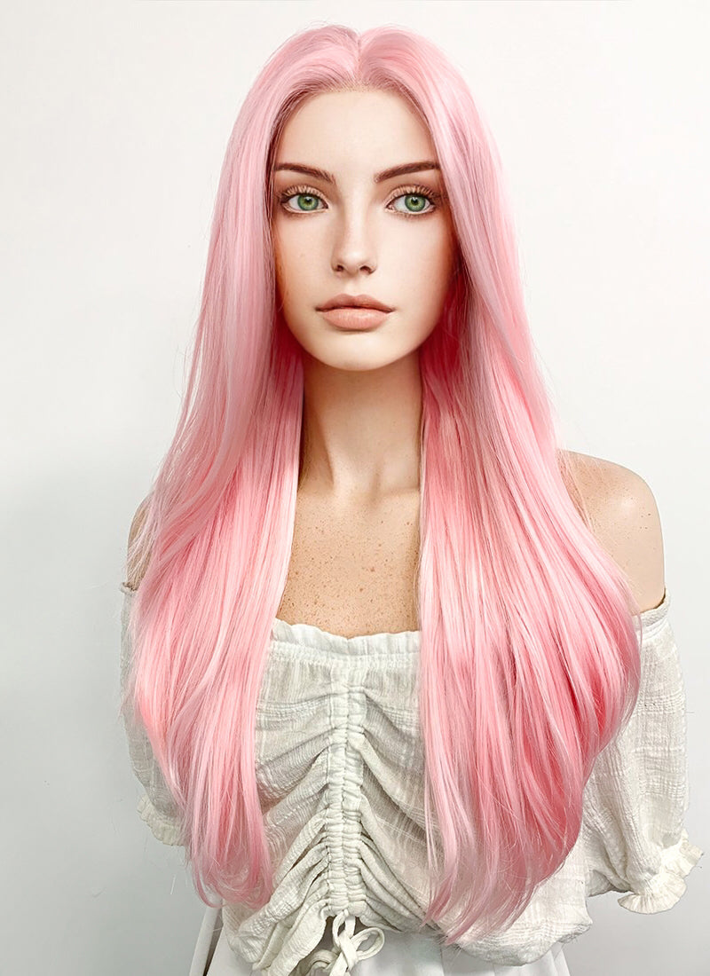 Naruto Haruno Sakura Long Straight Pink Pastel Lace Front Synthetic Hair Wig LF026A