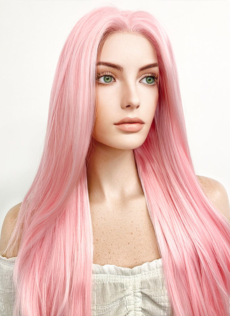 Naruto Haruno Sakura Long Straight Pink Pastel Lace Front Synthetic Hair Wig LF026A