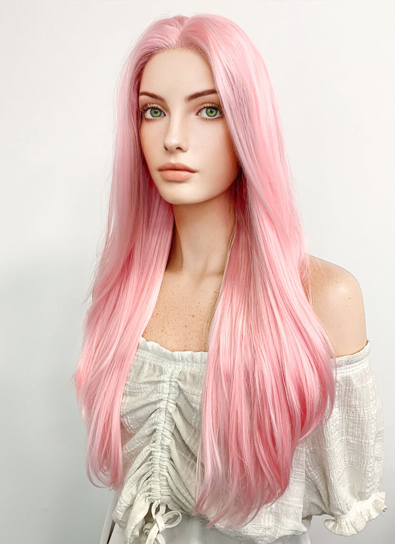 Naruto Haruno Sakura Long Straight Pink Pastel Lace Front Synthetic Hair Wig LF026A