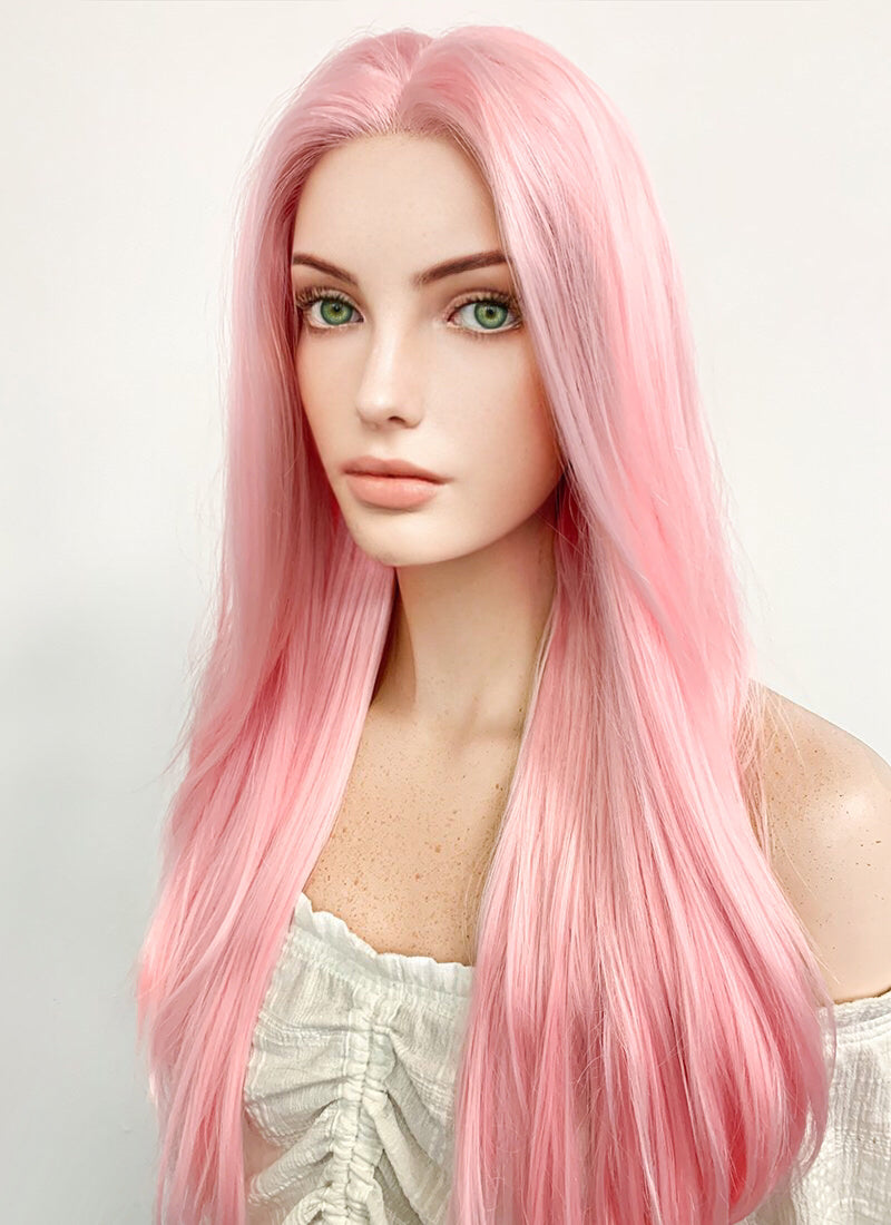 Naruto Haruno Sakura Long Straight Pink Pastel Lace Front Synthetic Hair Wig LF026A