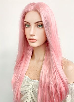 Naruto Haruno Sakura Long Straight Pink Pastel Lace Front Synthetic Hair Wig LF026A