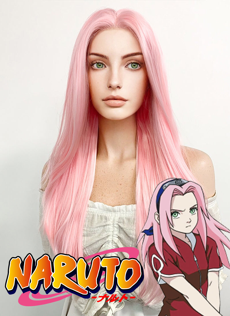 Naruto Haruno Sakur Long Straight Pink Pastel Lace Front Synthetic Hair Wig LF026A - CosplayBuzz
