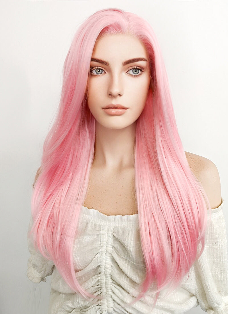 Long Straight Pink Pastel Lace Front Synthetic Hair Wig LF026 - CosplayBuzz